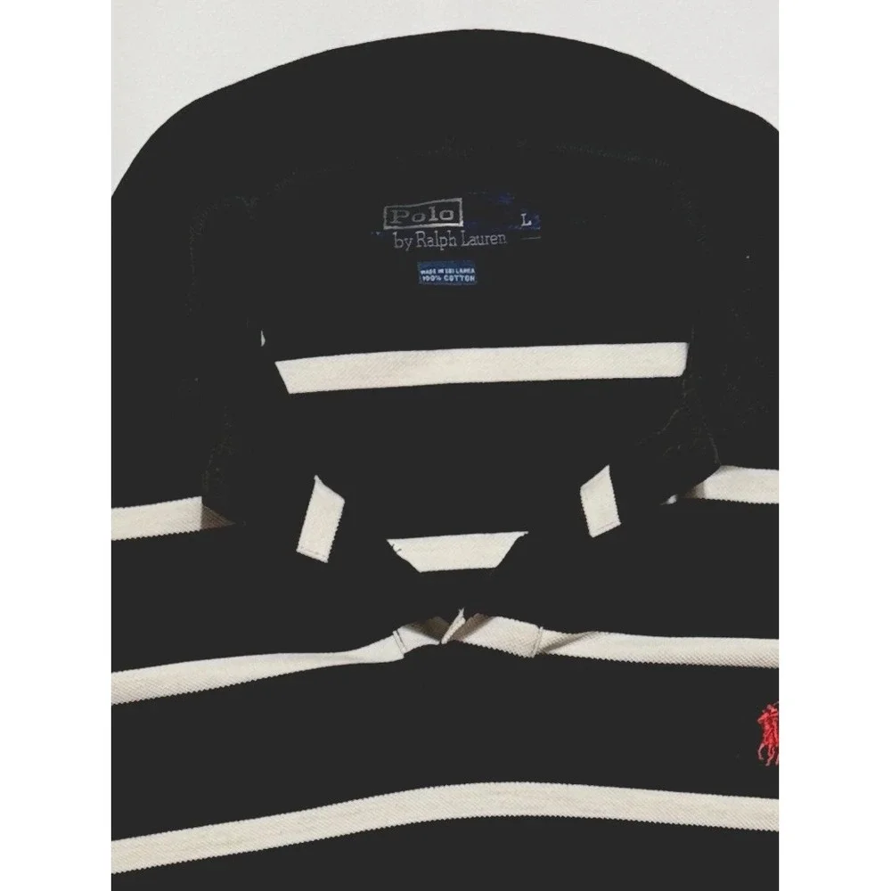 Polo Ralph Lauren Black & White Striped Mesh Men's‎ L Polo Shirt